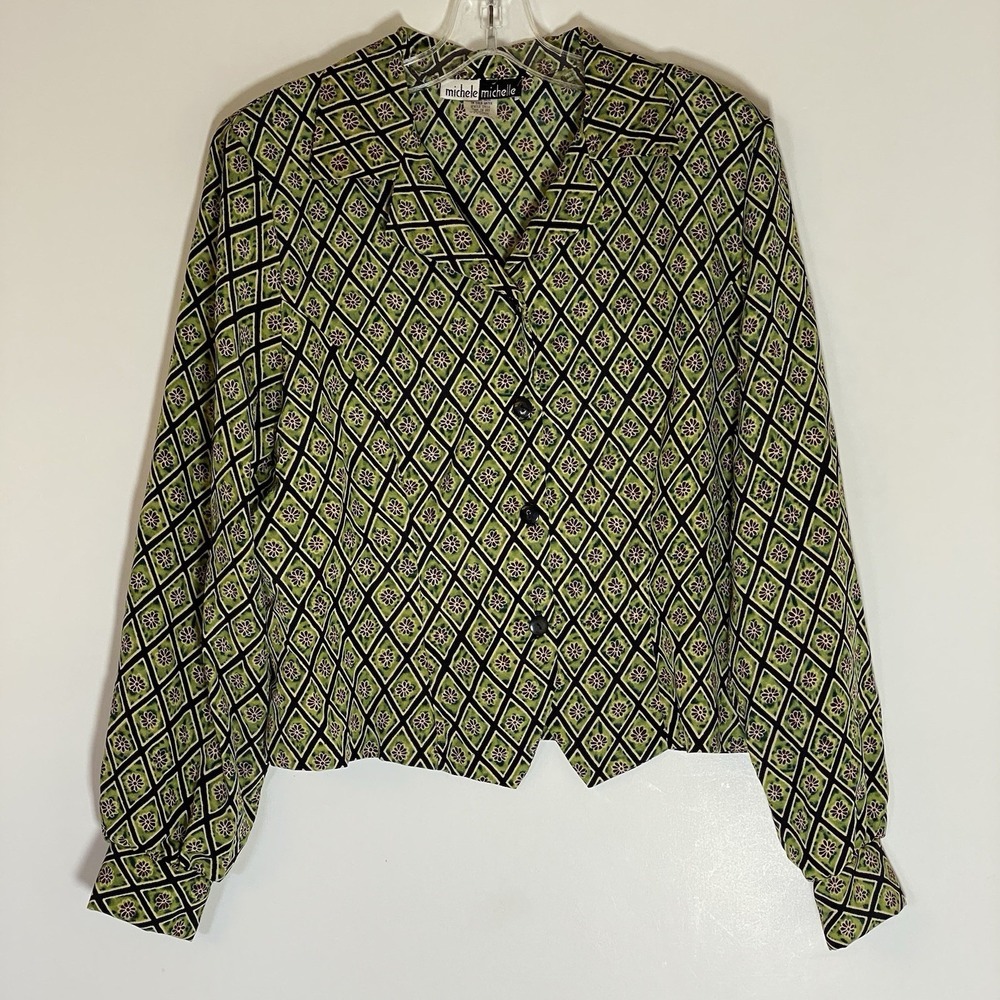 Michele Michelle Top Womens 10 Multicolor Argyle Cropped Artsy Boho Classy Nice